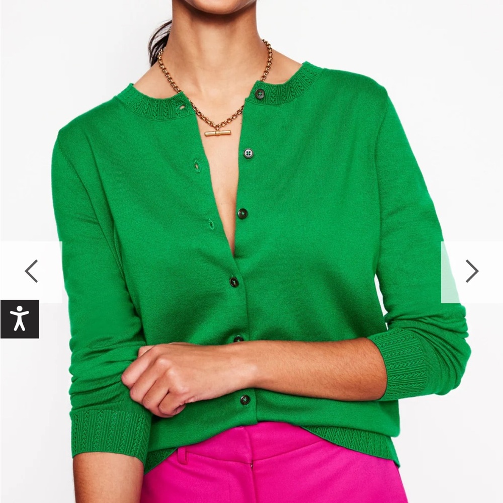Boden Emilia Cotton Crew Cardigan, Rich Emerald, Size S